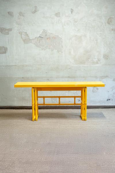  McGuire Furniture John and Elinor McGuire Yellow Lacquered Console with Flip Top Surface from McGuire San Francisco 1970s