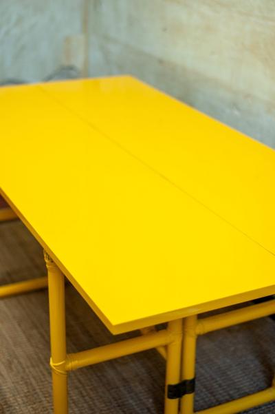  McGuire Furniture John and Elinor McGuire Yellow Lacquered Console with Flip Top Surface from McGuire San Francisco 1970s
