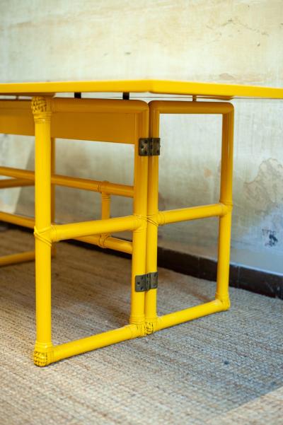  McGuire Furniture John and Elinor McGuire Yellow Lacquered Console with Flip Top Surface from McGuire San Francisco 1970s
