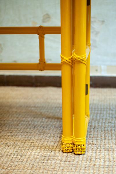  McGuire Furniture John and Elinor McGuire Yellow Lacquered Console with Flip Top Surface from McGuire San Francisco 1970s
