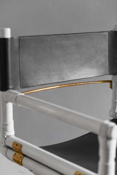  McGuire Furniture Lyda Levi McGuire directors chair in wood and leather with brass details 1970 