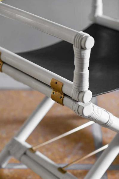  McGuire Furniture Lyda Levi McGuire directors chair in wood and leather with brass details 1970 