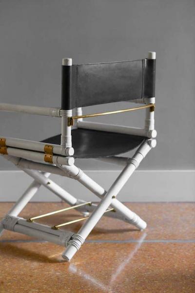  McGuire Furniture Lyda Levi McGuire directors chair in wood and leather with brass details 1970 