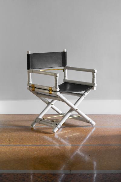  McGuire Furniture Lyda Levi McGuire directors chair in wood and leather with brass details 1970 