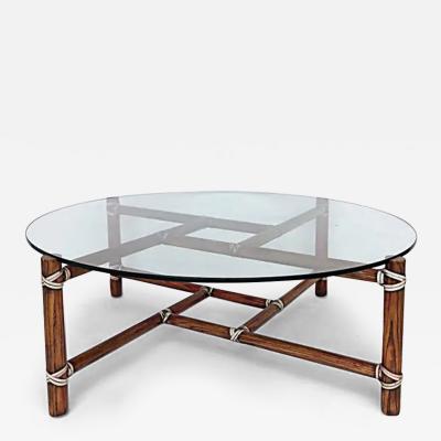  McGuire Furniture McGuire Funiture San Francisco Round Glass Top Coffee Table with Rawhide Straps