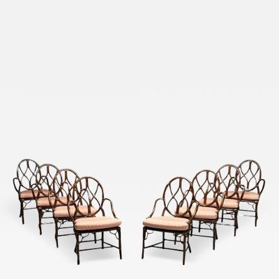  McGuire Furniture McGuire Mid Century Modern Eight Dining Chairs Bamboo Rattan 20th C 