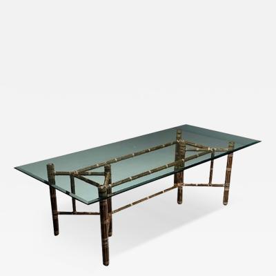  McGuire Furniture McGuire Mid Century Modern Glass Top Dining Table Bamboo Rattan 1970s