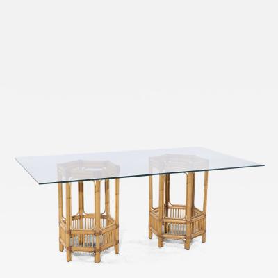  McGuire Furniture McGuire Style Mid Century Rattan and Glass Dining Table