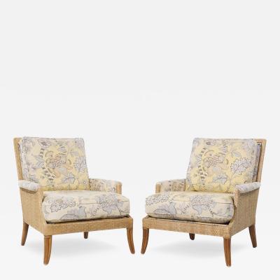  McGuire Furniture McGuire Umbria Mid Century Rattan and Wicker Lounge Chairs Pair