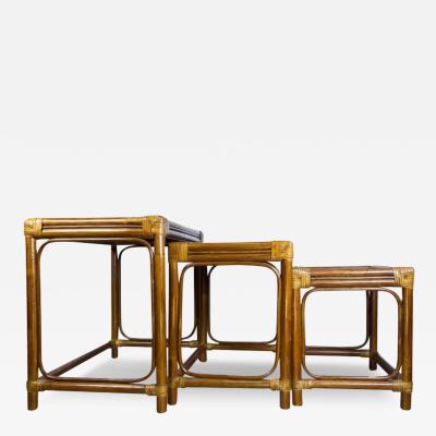  McGuire Furniture Vintage Set of 3 Rattan Woven Grass Nesting Tables McGuire Manner