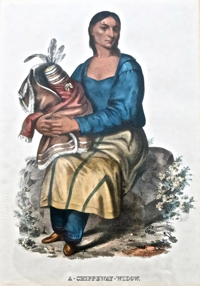  McKenney Hall McKenney and Hall Hand Painted Lithograph Chippeway Widow circa 1837