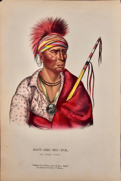  McKenney Hall Not Chi Mi Ne An ioway Chief Original Hand colored McKenney Hall Lithograph