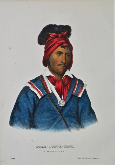  McKenney Hall Original Hand Colored McKenney Hall Engraving Foke Luste Hajo Seminole Chief