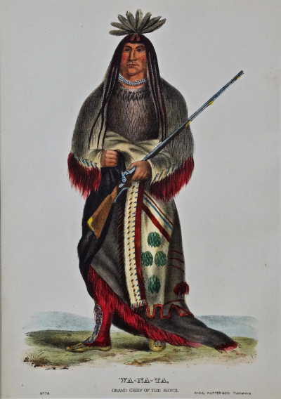  McKenney Hall Original Hand Colored McKenney Hall Engraving Wa Na Ta Chief of the Sioux 