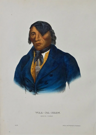 McKenney Hall Original Hand Colored McKenney Hall Engraving Waa Pa Shaw Sioux Chief 