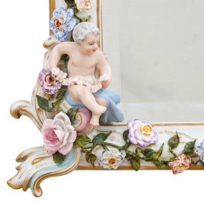  Meissen Porcelain Manufactory Antique Rococo style porcelain mirror by Meissen