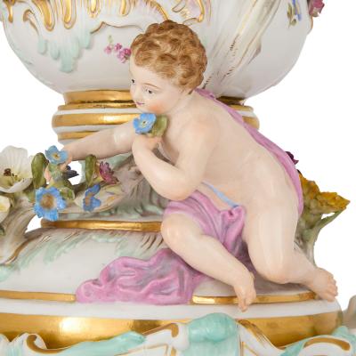  Meissen Porcelain Manufactory Large Meissen flower encrusted potpourri vase in the Rococo style