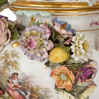  Meissen Porcelain Manufactory Large Meissen flower encrusted potpourri vase in the Rococo style