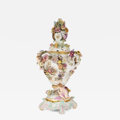  Meissen Porcelain Manufactory Large Meissen flower encrusted potpourri vase in the Rococo style