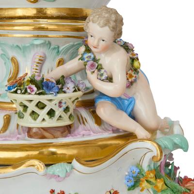  Meissen Porcelain Manufactory Large and Impressive Pair of Meissen Porcelain Flower Encrusted Vases