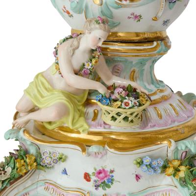  Meissen Porcelain Manufactory Large and Impressive Pair of Meissen Porcelain Flower Encrusted Vases
