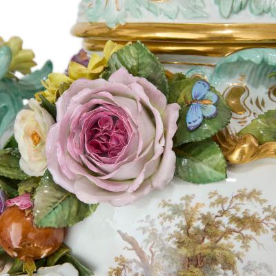  Meissen Porcelain Manufactory Large and Impressive Pair of Meissen Porcelain Flower Encrusted Vases