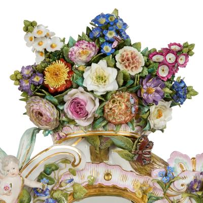  Meissen Porcelain Manufactory Large pair of antique Rococo style floral porcelain mirrors by Meissen