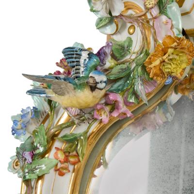  Meissen Porcelain Manufactory Large pair of antique Rococo style floral porcelain mirrors by Meissen