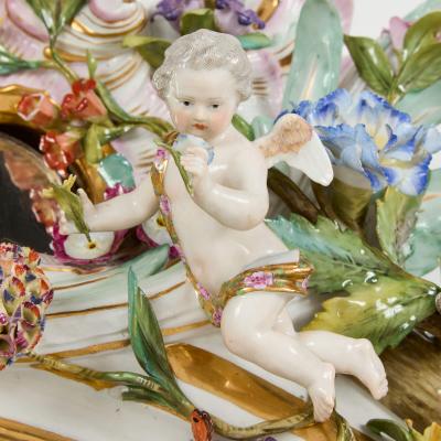  Meissen Porcelain Manufactory Large pair of antique Rococo style floral porcelain mirrors by Meissen