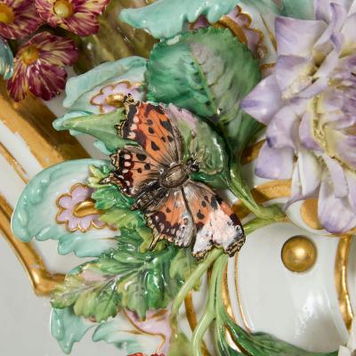  Meissen Porcelain Manufactory Large pair of antique Rococo style floral porcelain mirrors by Meissen