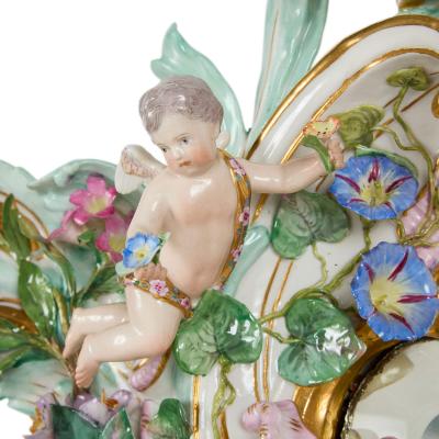  Meissen Porcelain Manufactory Large pair of antique Rococo style floral porcelain mirrors by Meissen