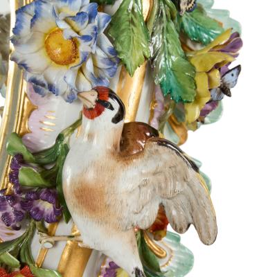  Meissen Porcelain Manufactory Large pair of antique Rococo style floral porcelain mirrors by Meissen