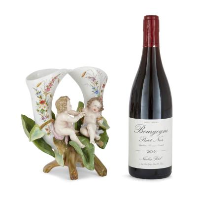  Meissen Porcelain Manufactory Meissen Double Cornucopia Floral Porcelain Vase with Cherubs