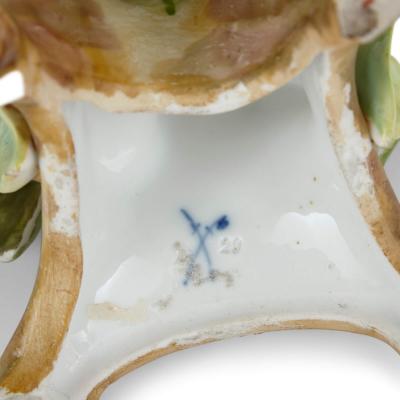  Meissen Porcelain Manufactory Meissen Double Cornucopia Floral Porcelain Vase with Cherubs