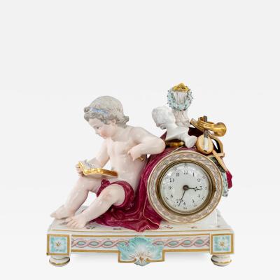  Meissen Porcelain Manufactory Meissen Porcelain Clock Putti Reading a Book