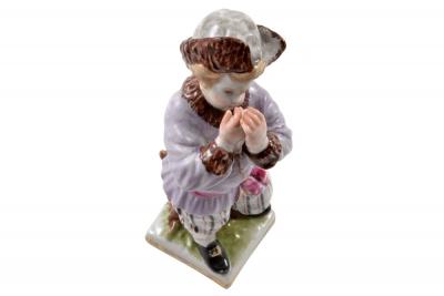  Meissen Porcelain Manufactory Meissen Porcelain Hand Painted Figurine of a Boy with a Hat 