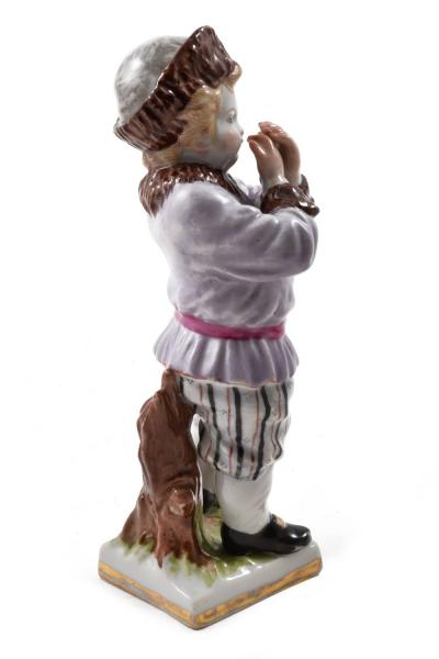 Meissen Porcelain Manufactory Meissen Porcelain Hand Painted Figurine of a Boy with a Hat 