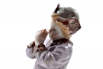  Meissen Porcelain Manufactory Meissen Porcelain Hand Painted Figurine of a Boy with a Hat 