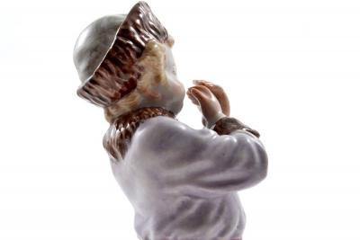  Meissen Porcelain Manufactory Meissen Porcelain Hand Painted Figurine of a Boy with a Hat 