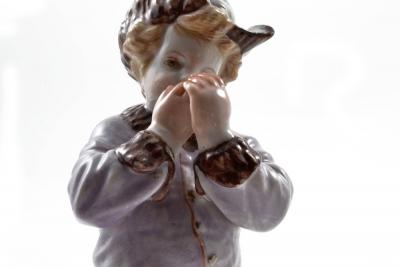  Meissen Porcelain Manufactory Meissen Porcelain Hand Painted Figurine of a Boy with a Hat 