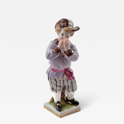  Meissen Porcelain Manufactory Meissen Porcelain Hand Painted Figurine of a Boy with a Hat 