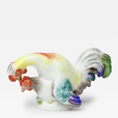  Meissen Porcelain Manufactory Meissen Porcelain Miniature Mating Rooster Hen Figurine 20th Century Germany