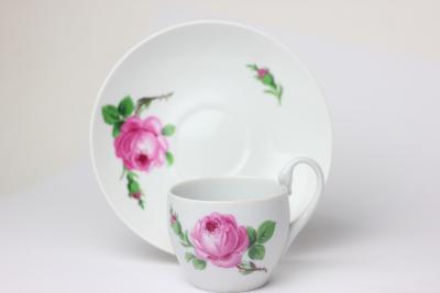  Meissen Porcelain Manufactory Meissen Swan Handle Demitasse Cup and Saucer in Rose Pattern 1950 Germany