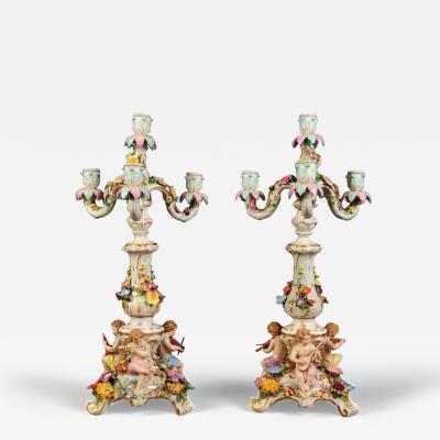  Meissen Porcelain Manufactory PAIR OF MEISSEN PORCELAIN FOUR ARM FIGURAL CANDELABRA 19TH CENTURY