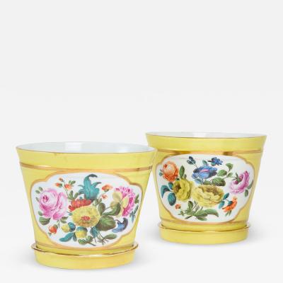  Meissen Porcelain Manufactory Pair of antique German painted porcelain cachepots by Meissen