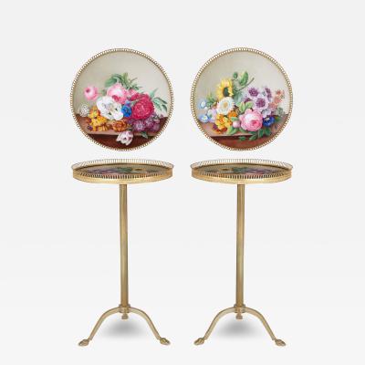  Meissen Porcelain Manufactory Pair of gilt metal gueridons with Meissen porcelain tops