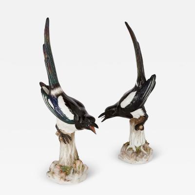  Meissen Porcelain Manufactory Pair of large Meissen porcelain models of magpies