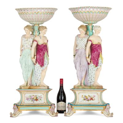  Meissen Porcelain Manufactory Pair of very large German porcelain figural centrepieces
