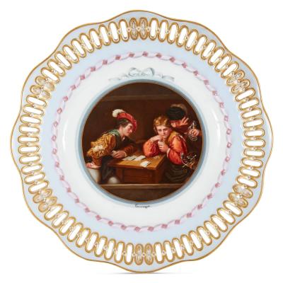  Meissen Porcelain Manufactory Three Meissen porcelain plates showing Old Master paintings