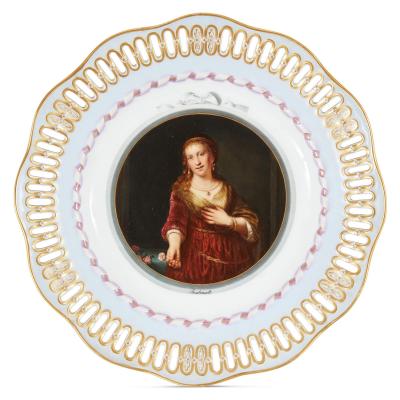  Meissen Porcelain Manufactory Three Meissen porcelain plates showing Old Master paintings